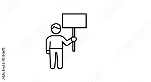 Simple line art illustration of a person holding a blank sign