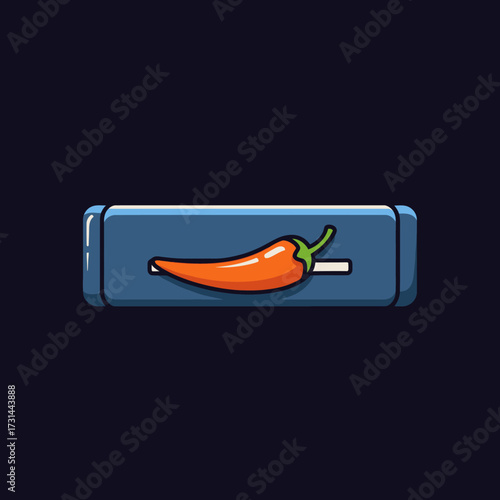 Cartoon illustration of a chili pepper on a blue background.