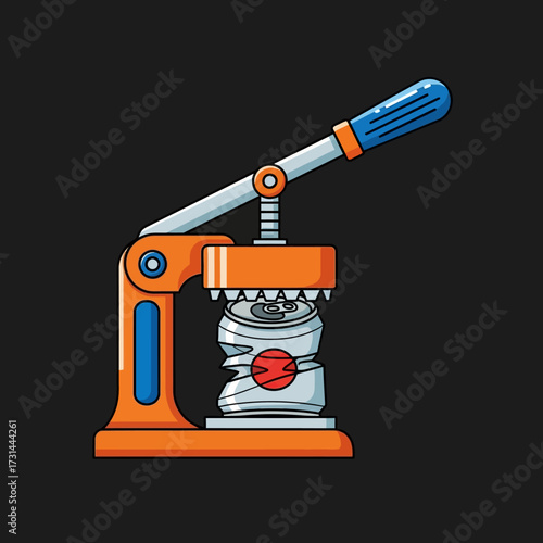 Illustration of a can crusher squeezing a soda can.