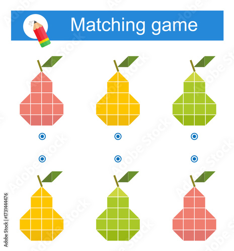 Attention task for kids. Vector illustration of cartoon pears.