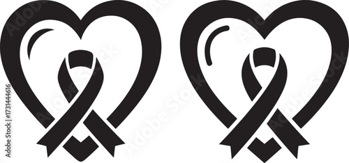 Two heart ribbons silhouette