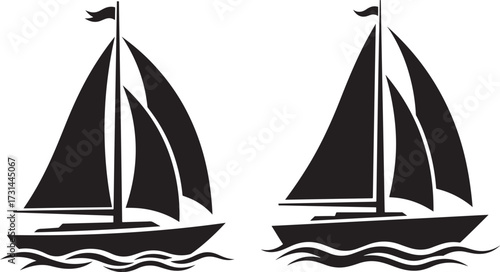 Two sailboats on wavy water silhouette