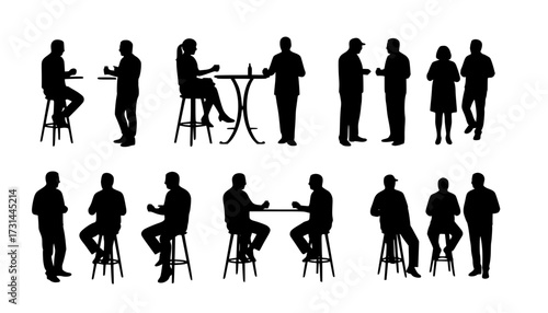Silhouette People Gathering Bar Stools Socializing Conversation Casual Meeting
