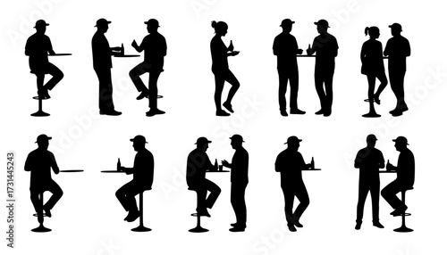 Silhouette People Gathering Bar Stools Socializing Conversation Casual Meeting
