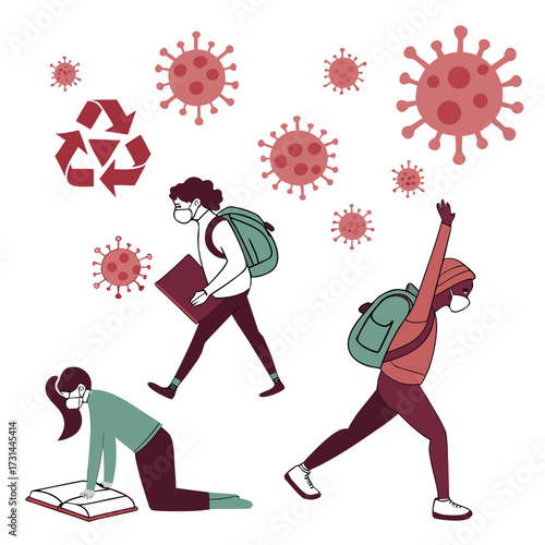 Students with masks going back to school during the coronavirus pandemic