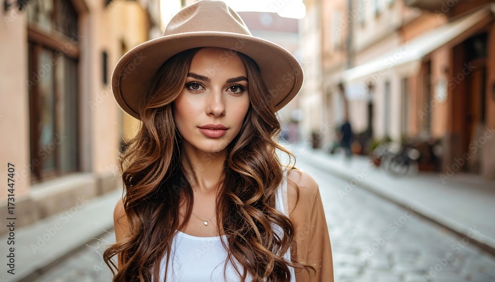 Obraz premium Beautiful Woman Outdoors in City.