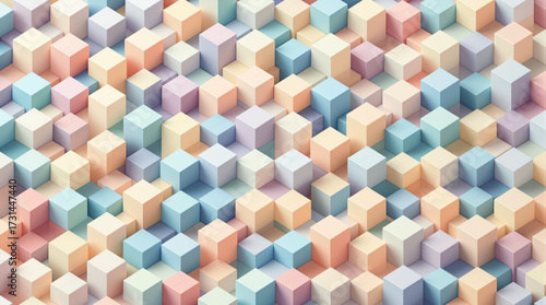 Pastel Cubes Abstract Background, 3D Render, Geometric Pattern