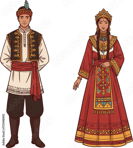 Traditional costume, folk dance, Eastern European attire, cultural heritage, embroidered dress, festival clothing