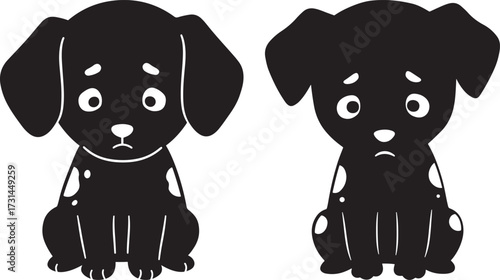 Two sad puppies sitting together silhouette