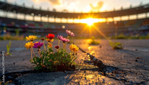 Nature strength and determination breaking through adversity in cracked asphalt