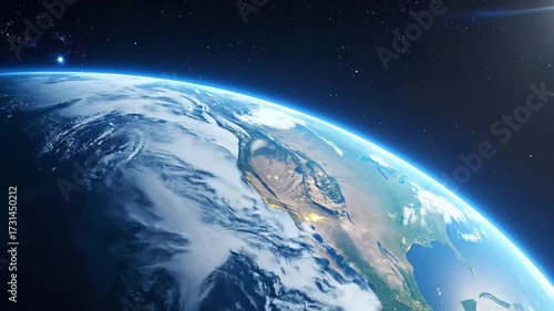 Stunning Earth View from Space, a Realistic Render with Day and Night Cycle Depicting City Lights
