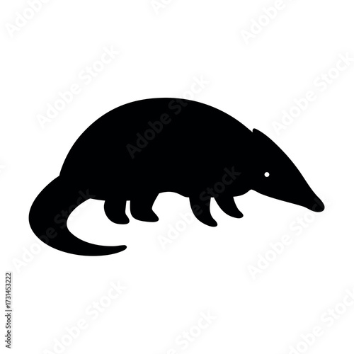 Simple black silhouette of a cute anteater with a long snout and bushy tail