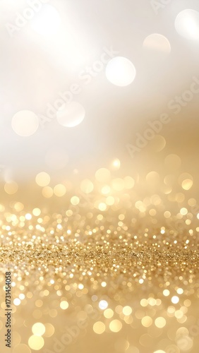 Abstract gold and white bokeh background; glittering texture