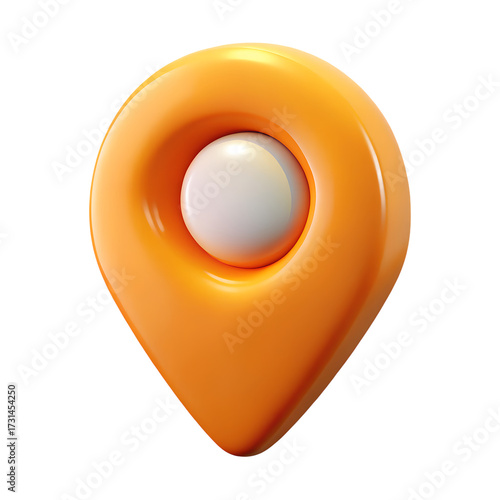 3d icon of orange 3d map pin location marker isolated on transparent background