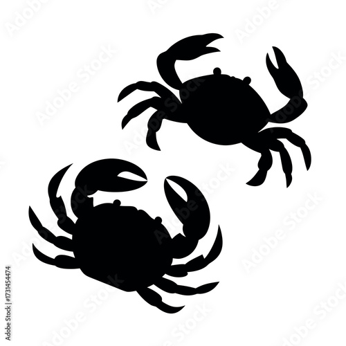 Two silhouetted crabs facing each other on a white background