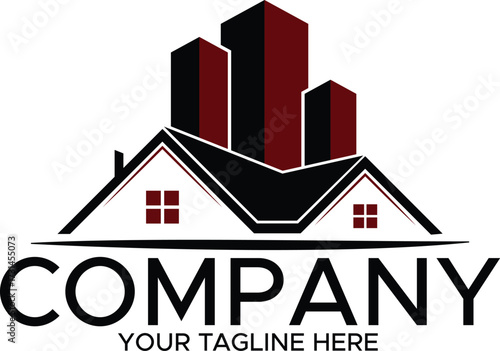 Commercial and Residential Real Estate Logo Design with Buildings and House Roof , Modern Property Business Branding