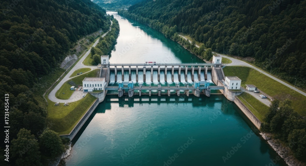 Naklejka premium Aerial view of a hydroelectric dam