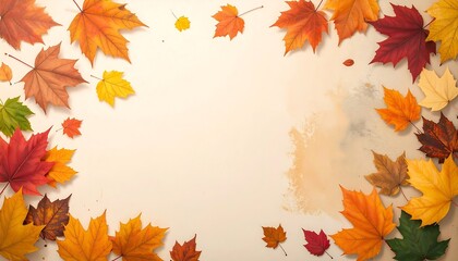 Autumn leaves border on beige background