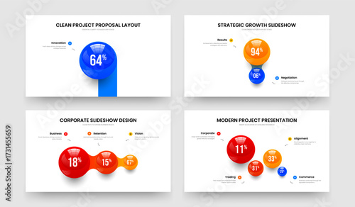 Elegant Report 1 2 3 4 Option Infographic Slide Design Bundle. Creative Performance One Two Three Four Element Diagram Slideshow Template Vector Illustration Collection.