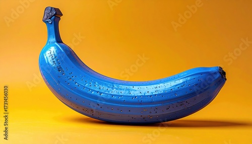 Blue banana stands out against a vibrant yellow backdrop