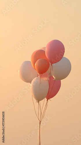 Balloons in pastel colors against soft sky