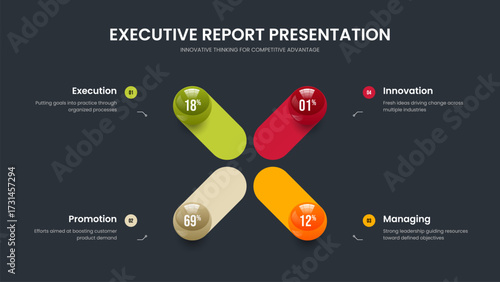 Advertising Visualization 4 Step Diagram Presentation Design. Simple Briefing Four Element Graph Slide Layout. Elegant Campaign Frame Template Vector Illustration.