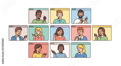 Diverse Team Engaging in Virtual Meeting, Fostering Remote Collaboration and Communication for Business Presentations and Online Training Sessions.