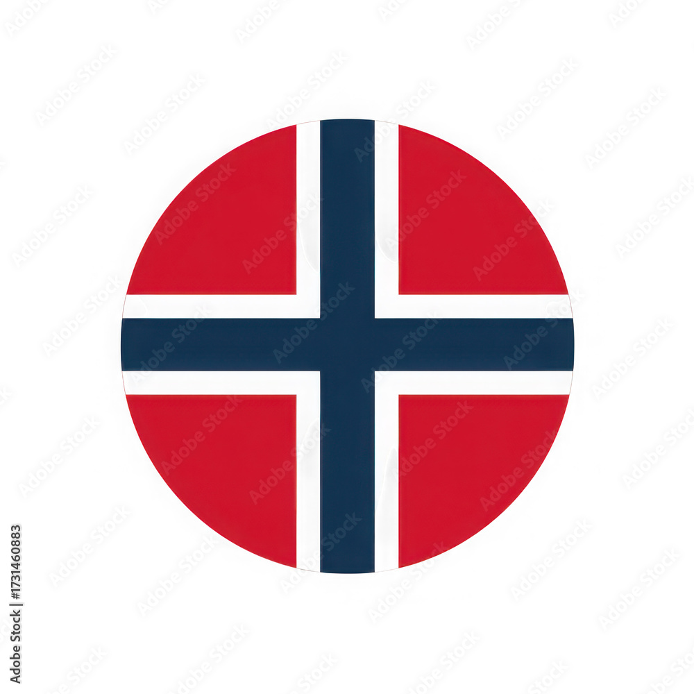 Fototapeta premium Circular norwegian flag emblem with cross design isolated on transparent background