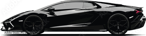 Elegant black sports car isolated on white background, displaying its aerodynamic design, powerful stance, and modern aesthetics for automotive enthusiasts and design aficionados