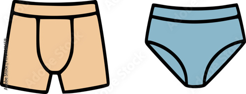Simple illustration of men's and women's underwear on white background.