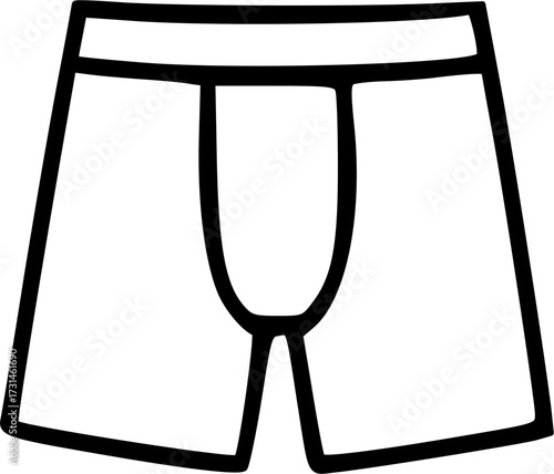 A simple black and white line art illustration of men's boxer briefs underwear, depicted as a clean icon on a white background.