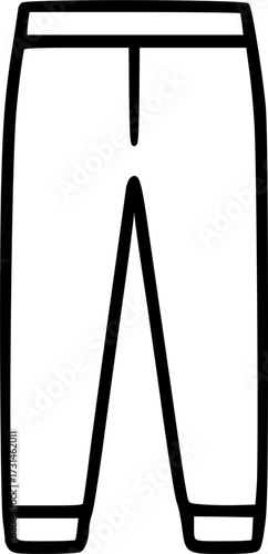 A simple black outline icon of a pair of trousers on a white background.