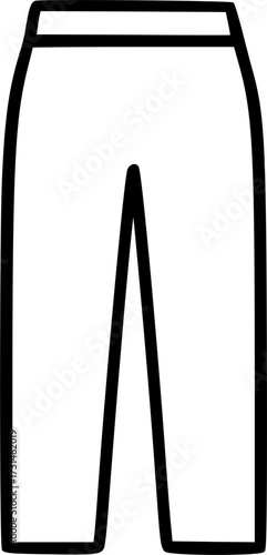 A simple black and white line drawing of a pair of pants, showing the waistband and two legs.