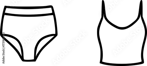 Illustration of a pair of underwear and a camisole, both in a simple line art style.