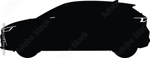 Modern suv silhouette in black isolated on white background, representing contemporary automotive design and urban mobility, suitable for various design projects
