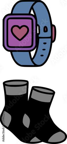 A fitness tracker watch and a pair of socks.