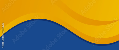 Abstract yellow and blue geometric curve overlap layer background with halftone dots decoration. Modern horizontal banner template design. Suit for cover, header, poster, banner, website, business