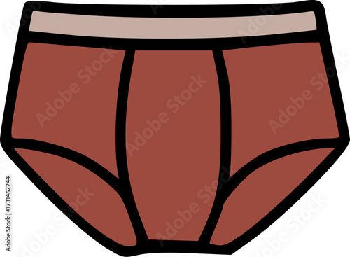 A simple, flat illustration of a pair of brown briefs with a beige waistband.