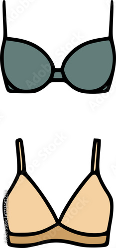 Two bras, one green and one tan, are stacked on top of each other.