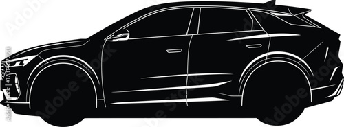 Silhouette of a modern black suv isolated on white background, showcasing its sleek design and powerful stance, perfect for automotive and transportation themes