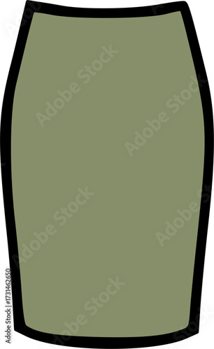 Simple green pencil skirt with a black outline, depicted as a flat graphic illustration.