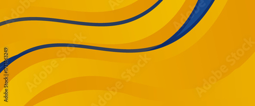 Abstract yellow and blue geometric curve overlap layer background with halftone dots decoration. Modern horizontal banner template design.