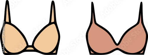 Two bras in different skin tones, beige and brown, with thin straps.