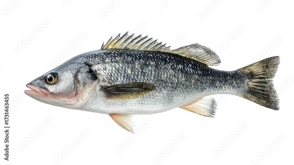 Fototapeta premium Raw sea bass, fresh seabass fish isolated on a white background