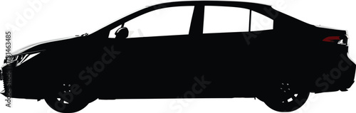 Silhouette of a contemporary sedan car isolated on white background, highlighting its elegant lines and aerodynamic profile for comfortable and efficient travel