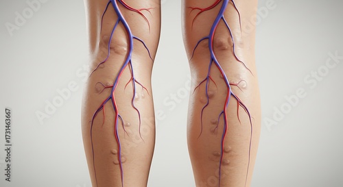 Human legs anatomy illustration veins and arteries depicted on skin