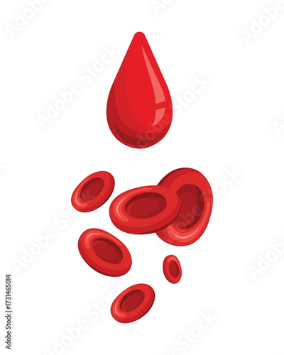 Blood cells plasma icon. Drops of red blood isolated on white background. Blood donation, platelets, stem cells. Blood donation concept flat vector illustration isolated on white background.