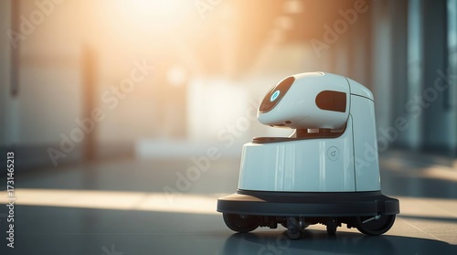 White Robot in Modern Building.