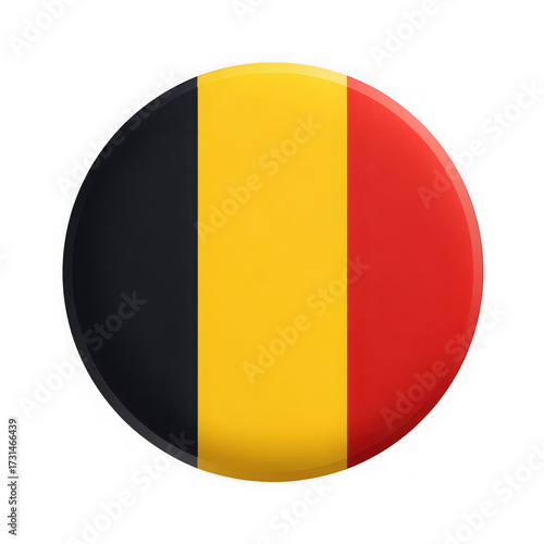 Round belgian flag emblem isolated on transparent background with realistic texture and shine