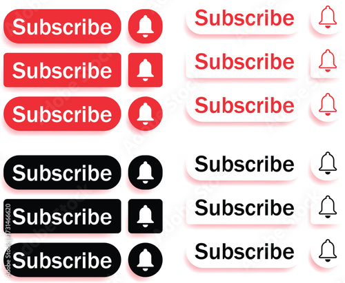 set of like, comment, share, subscribe and bell notification icon design